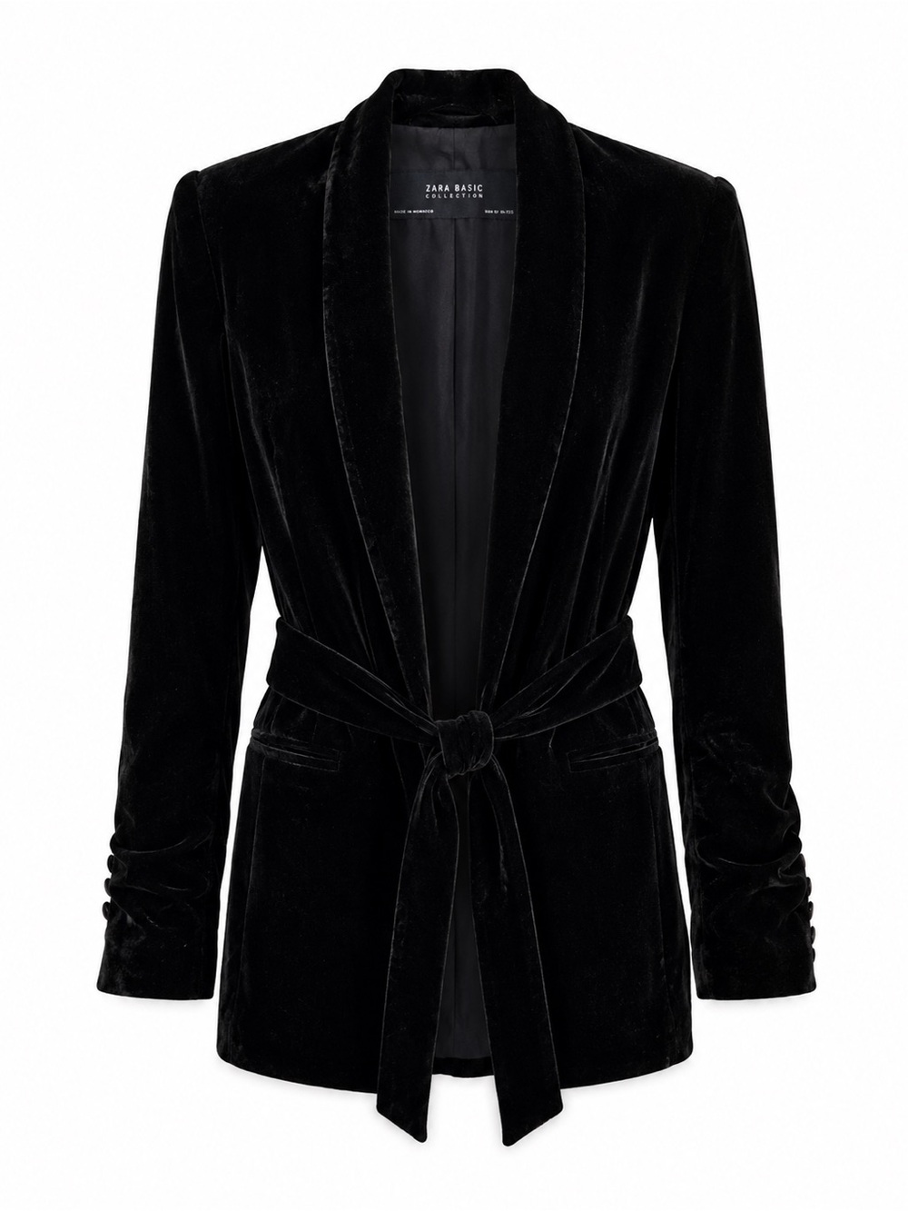 Zara Basic Collection Black Velvet Belted Blazer Jacket Size XS